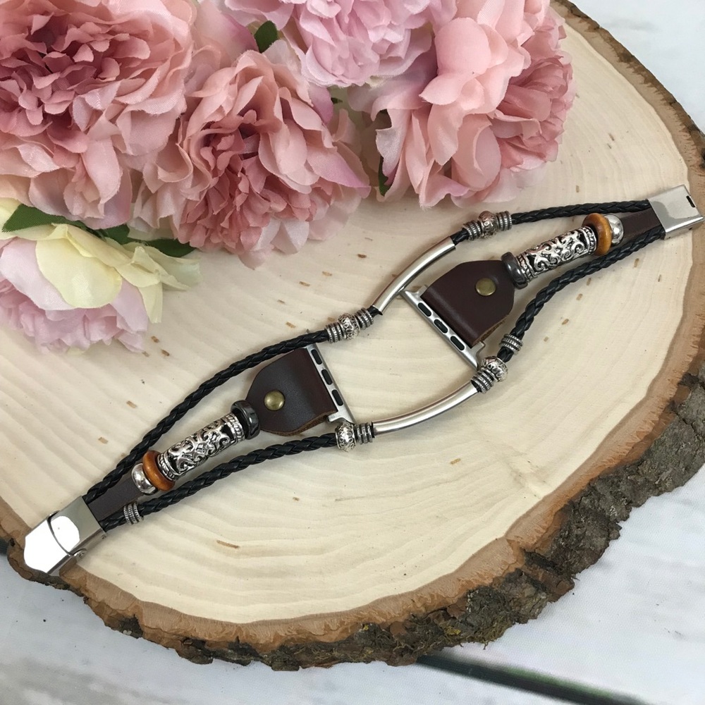 Beaded Braided Leather Watchband for Apple - Picture 14 of 16